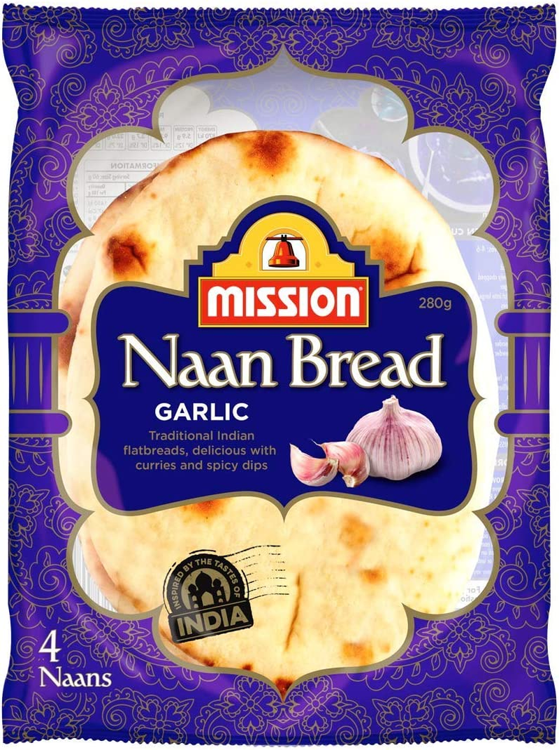 Mission Naan Bread, Garlic, 4 Naans (280G)