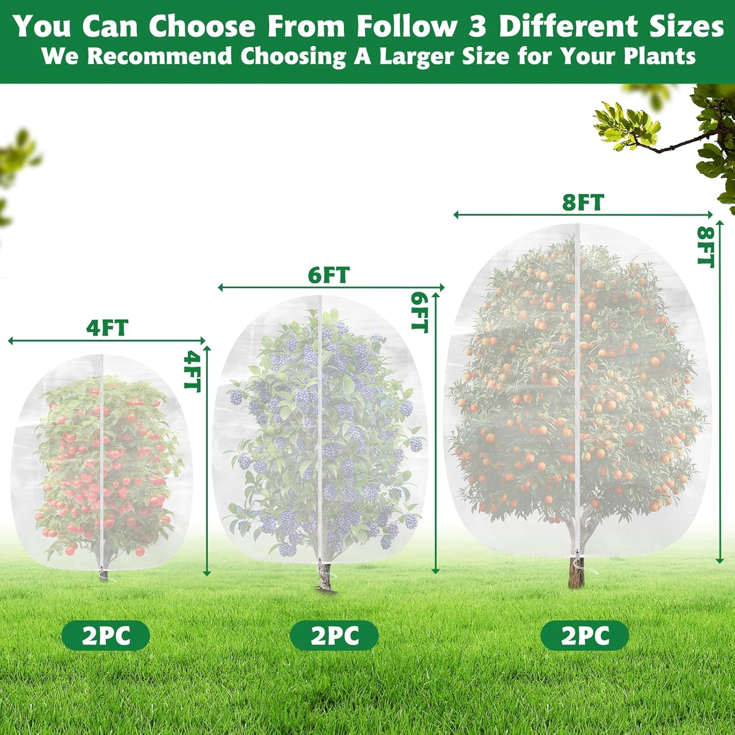 OZMI Blueberry Bush Netting Cover Large Fruit Tree Garden Plant Protector with Zipper & Drawstring, Plant Covers Protection Mesh Net Bags for Fruit Tree Blueberries Bush Tomato Flowers 8 X 8 FT(2 Pcs) image number 4