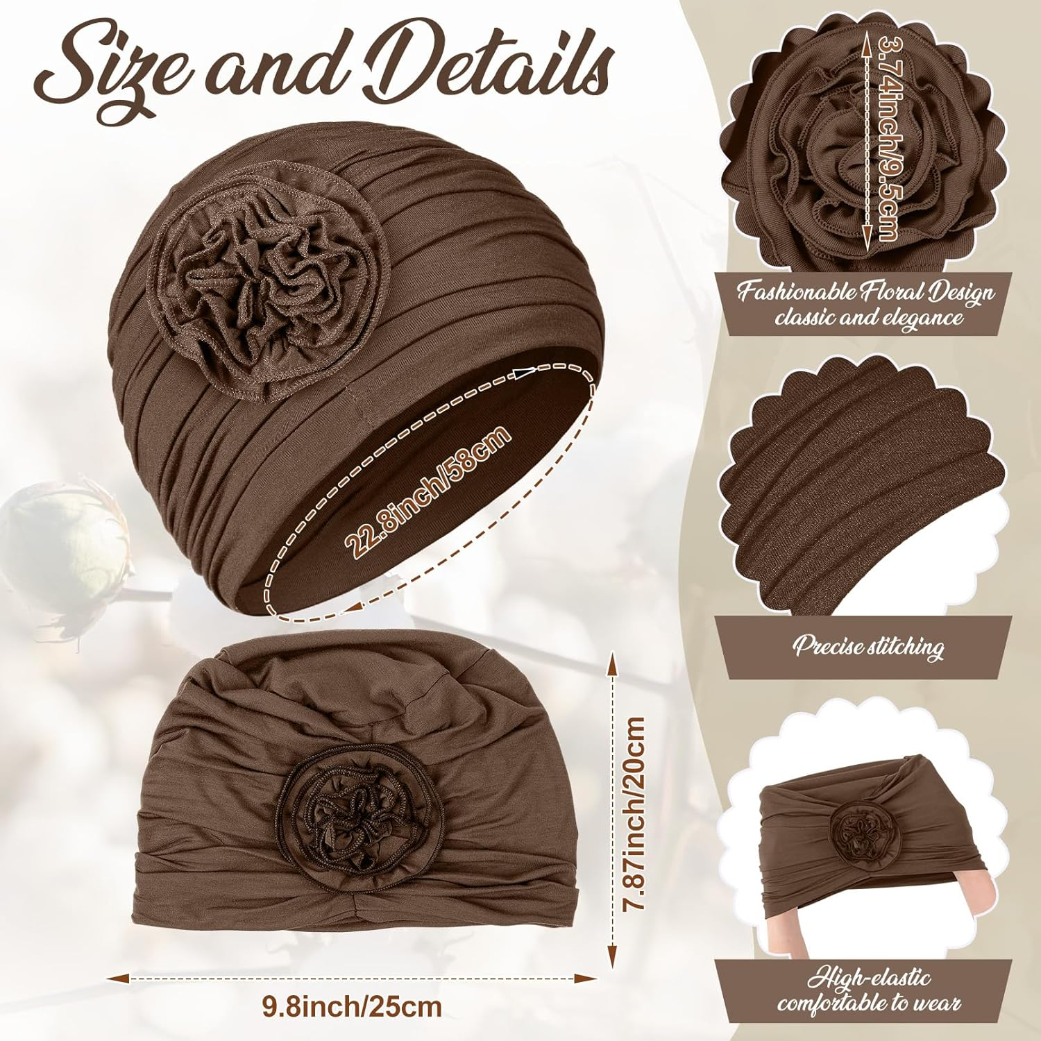 Jenpen 4 Pcs Cotton Beanie Turban Headwear for Women Soft Cancer Chemo Head Scarf Hats Elastic Covers Wraps for Women'S Hair - Solid Color image number 3