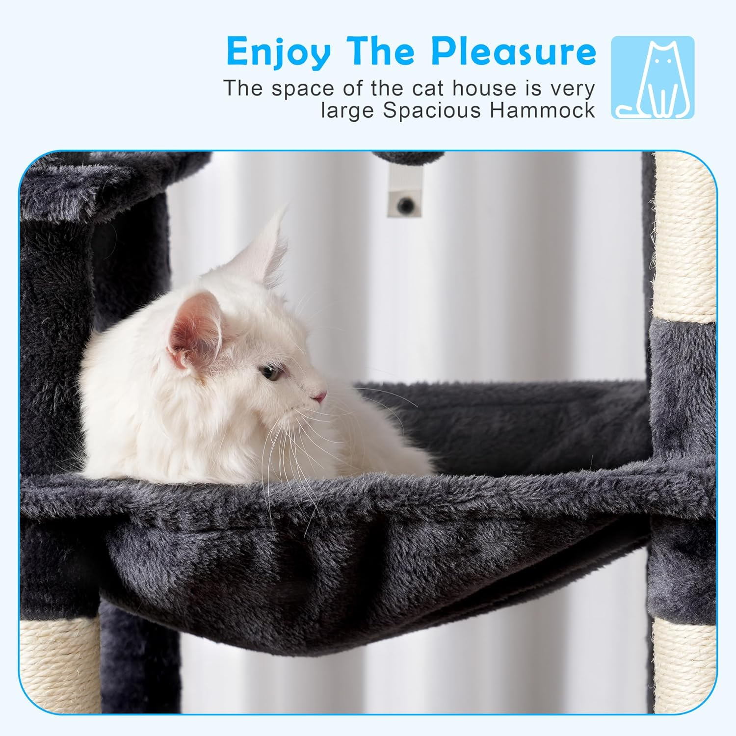 Hey-Brother Cat Tree with Large Top Perch and Hammock, 150 Cm Multi-Level Cat Tower for Indoor Cats, Cat Condo with Sisal-Covered Scratching Posts, Smoky Gray MPJ057G image number 6