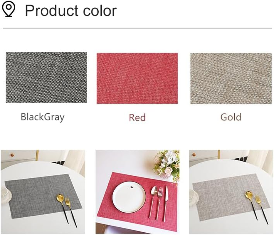 Aoozleny Heat Resistant Placemats Set of 6 &ndash; Waterproof Wipeable Dining Place Mats PVC Woven Coaster Anti-Mildew Placemat Western Placemat Insulated Table Mat (Red) image number 5