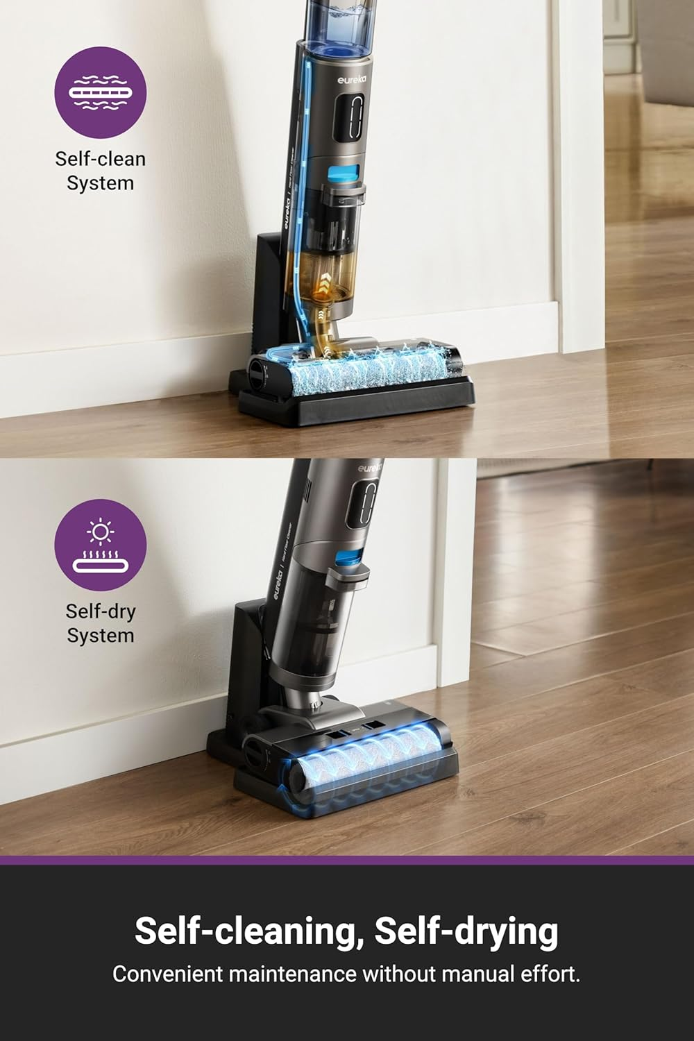 EUREKA Rapidwash NEW430BL Cordless Wet Dry Vacuum Cleaner, Smart Floor Washer with Self Cleaning, Air Drying, Edge Clean, LED Display, Powerful Suction, Tangle-Free Design, Long Runtime image number 2