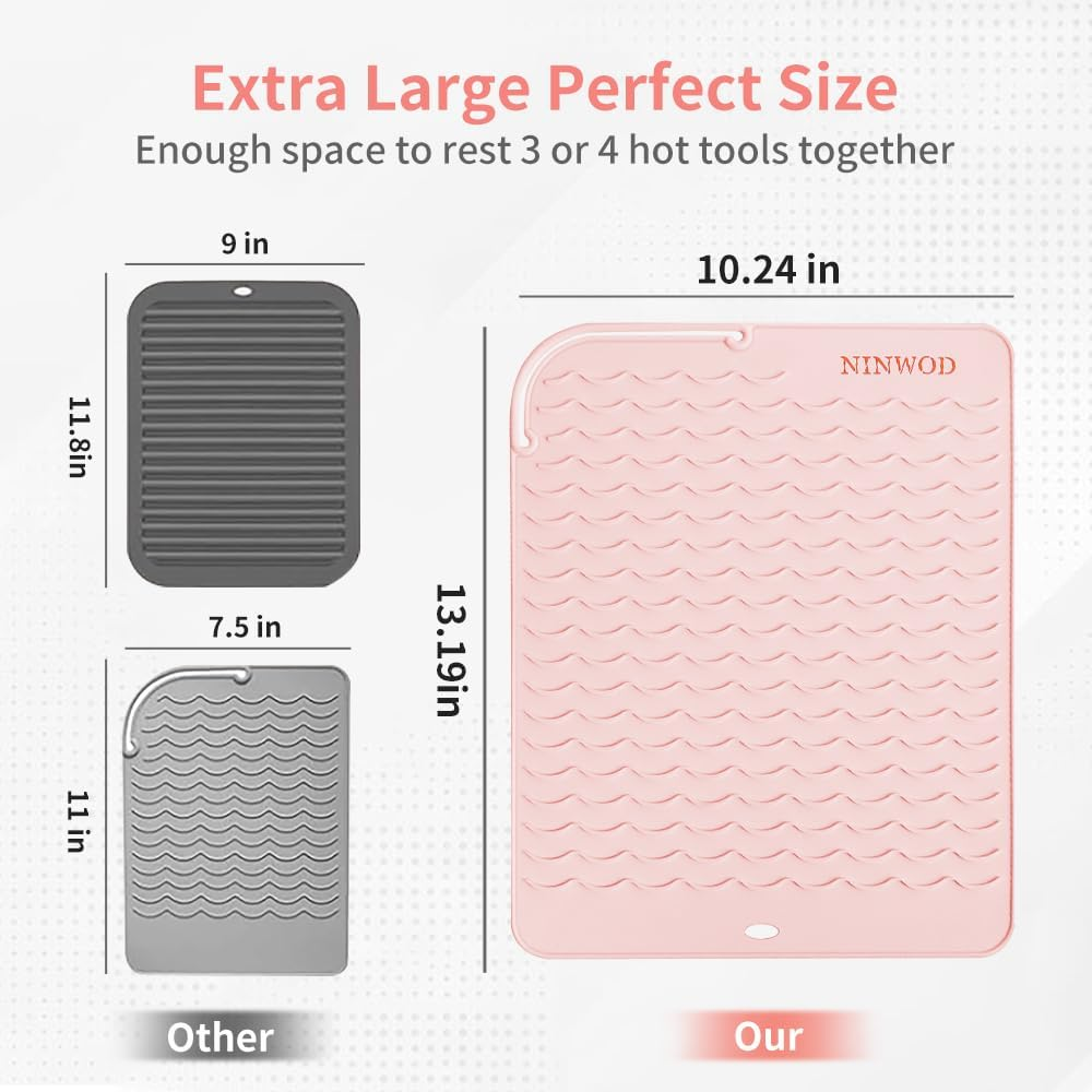 Oversize Large Silicone Heat Resistant Mat, 13.19" X 10.24" Professional Heat Mat for Curling Iron, Portable Vanity Decor Makeup Mat with Velcro Cover for Travel Vanity Salon (Pink) image number 6