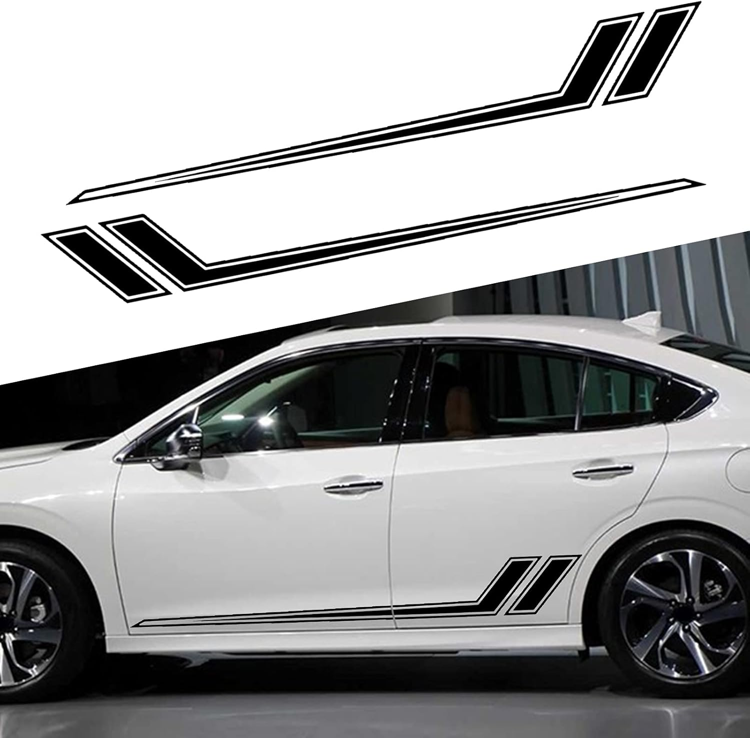 SUNJIKA Universal Vinyl Side Body Car Decals Sports Car Sticker Racing Stripes Car Side Body Vinyl Gaphic Decal DIY Modify Decoration Accessories for All Car SUV Vehicles (2Pc Black)