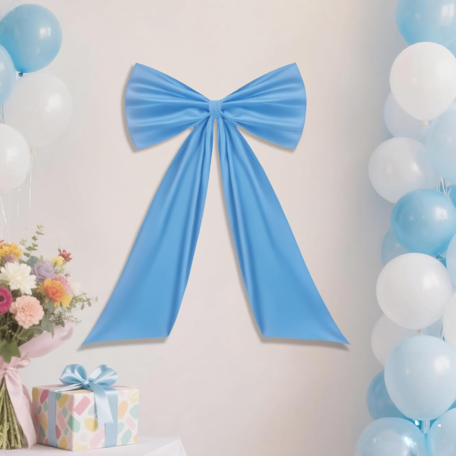 Ouqiesli Pink Bow Birthday Party Decorations Bridal Shower Room Wall Black Decor Large Christmas Wall Decor (Blue)