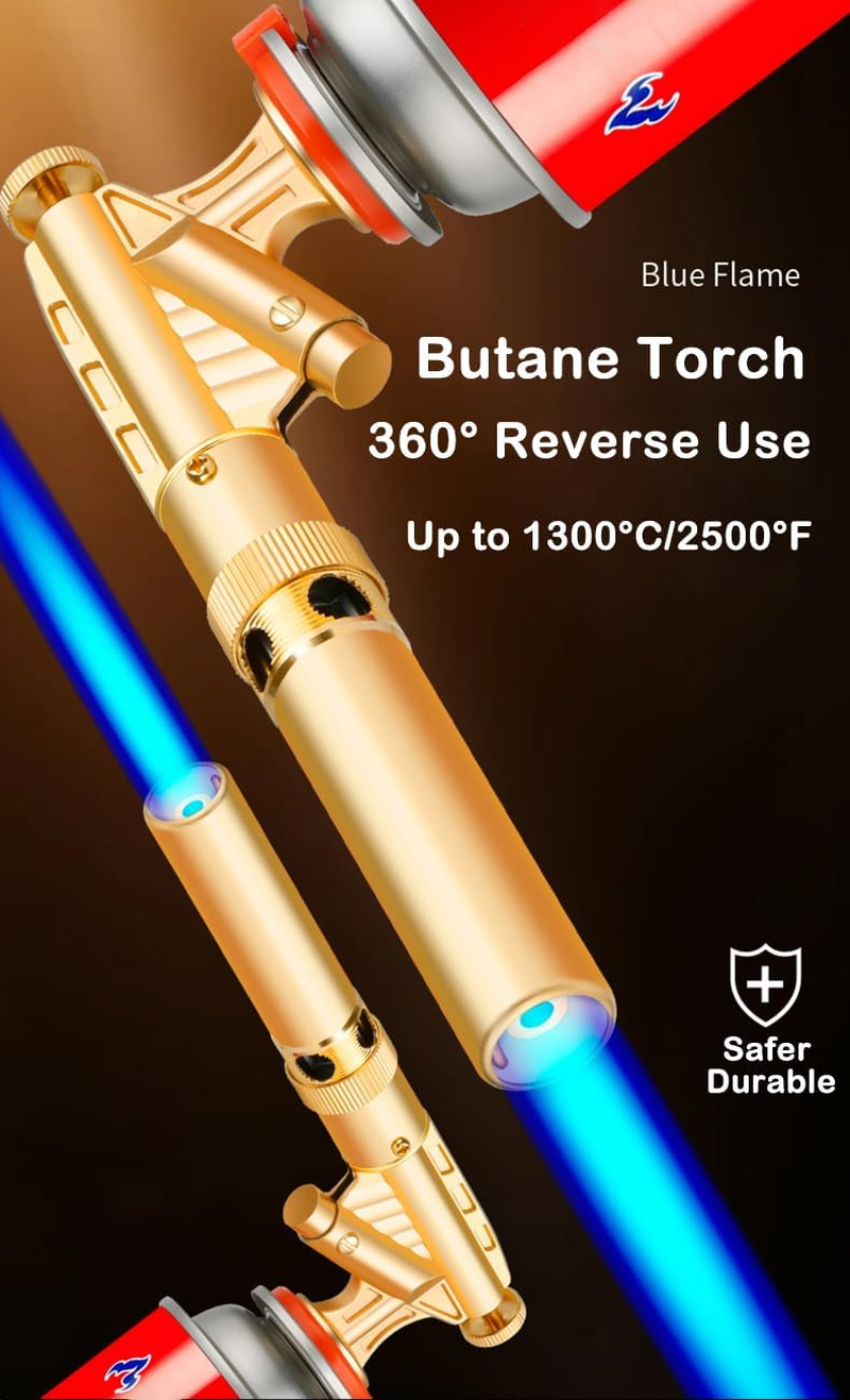 Butane Torch Kitchen Blow Lighter Gas Burner - Culinary Torches Chef Cooking Professional Adjustable Flame 360&deg; Reverse Use, for Creme, Brulee, BBQ, Camp, Baking Soldering Master (Butane Not Included) image number 1