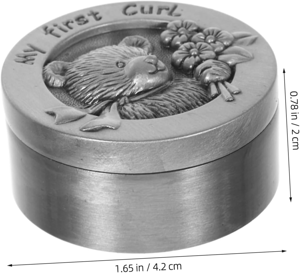 Metal Baby Fetal Hair Box My First Curl Box Infant Keepsake Storage Case Bear Design Antique Pewter for Newborn Memory image number 2