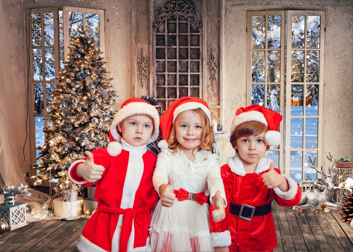 7X5FT Christmas Tree Backdrops for Photography Xmas Indoor Background No Wrinkles Fabric Vintage Backdrop Portrait Photobooth Party Banner Decorations Props F19