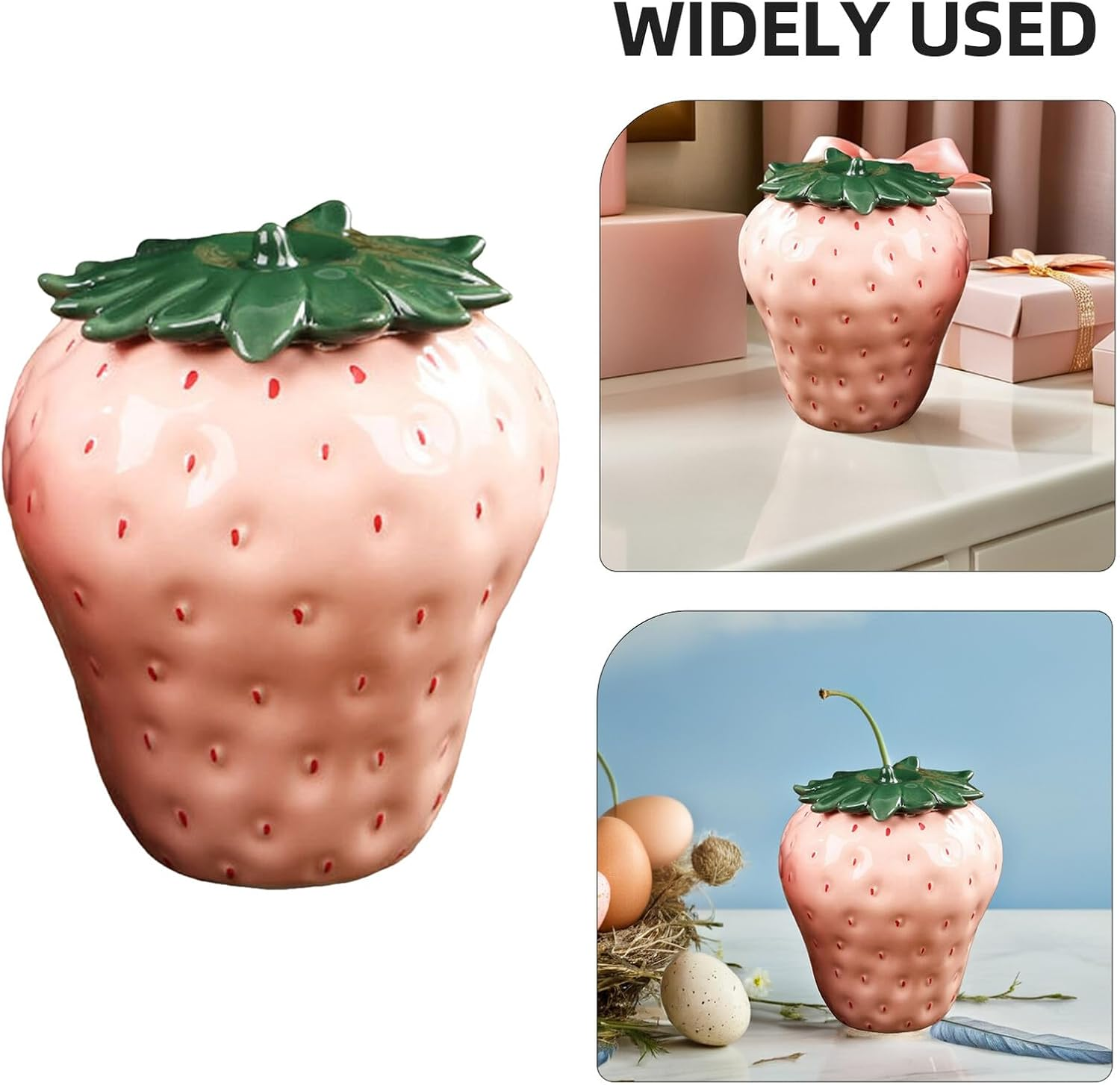POPETPOP Strawberry Shaped Tea Canister Airtight Storage Jar for Tea Grains and Snacks Sealed Food Container for Kitchen Organization and Home Decor image number 2