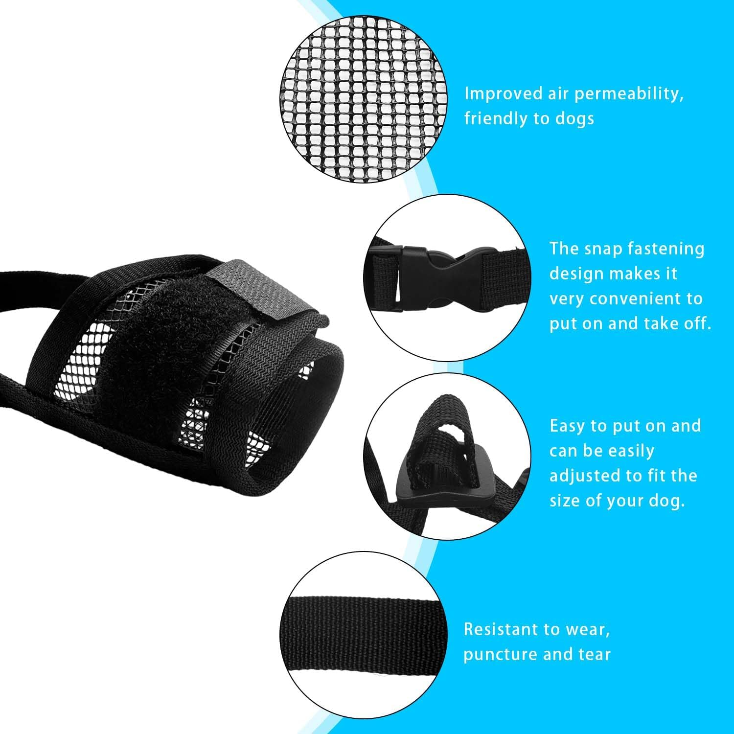 Ally-Magic Small Muzzle for Dogs, Muzzle with Fastening, Soft, Prevents Biting, Pack of 2 Soft Adjustable Mesh Muzzles for Small and Medium Dogs E25-GZT image number 4