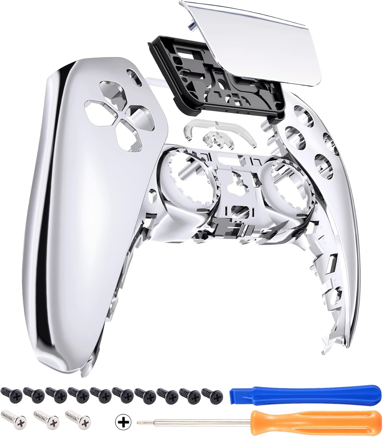 Extremerate Chrome Silver Glossy Touchpad Front Shell Compatible with P S 5 Controller BDM-010 020 030 040 050, DIY Replacement Shell Custom Touch Pad Cover Compatible with P S 5 Controller image number 2