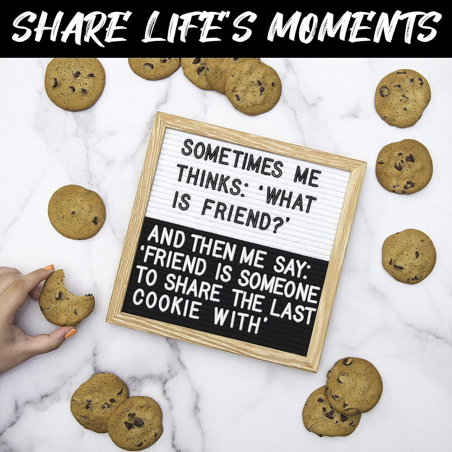 Felt Letter Board 10X10 Inches. Changeable Letter Boards Include 300 Plastic Letters & Oak Frame. 10"X10" Colorblock Black & White