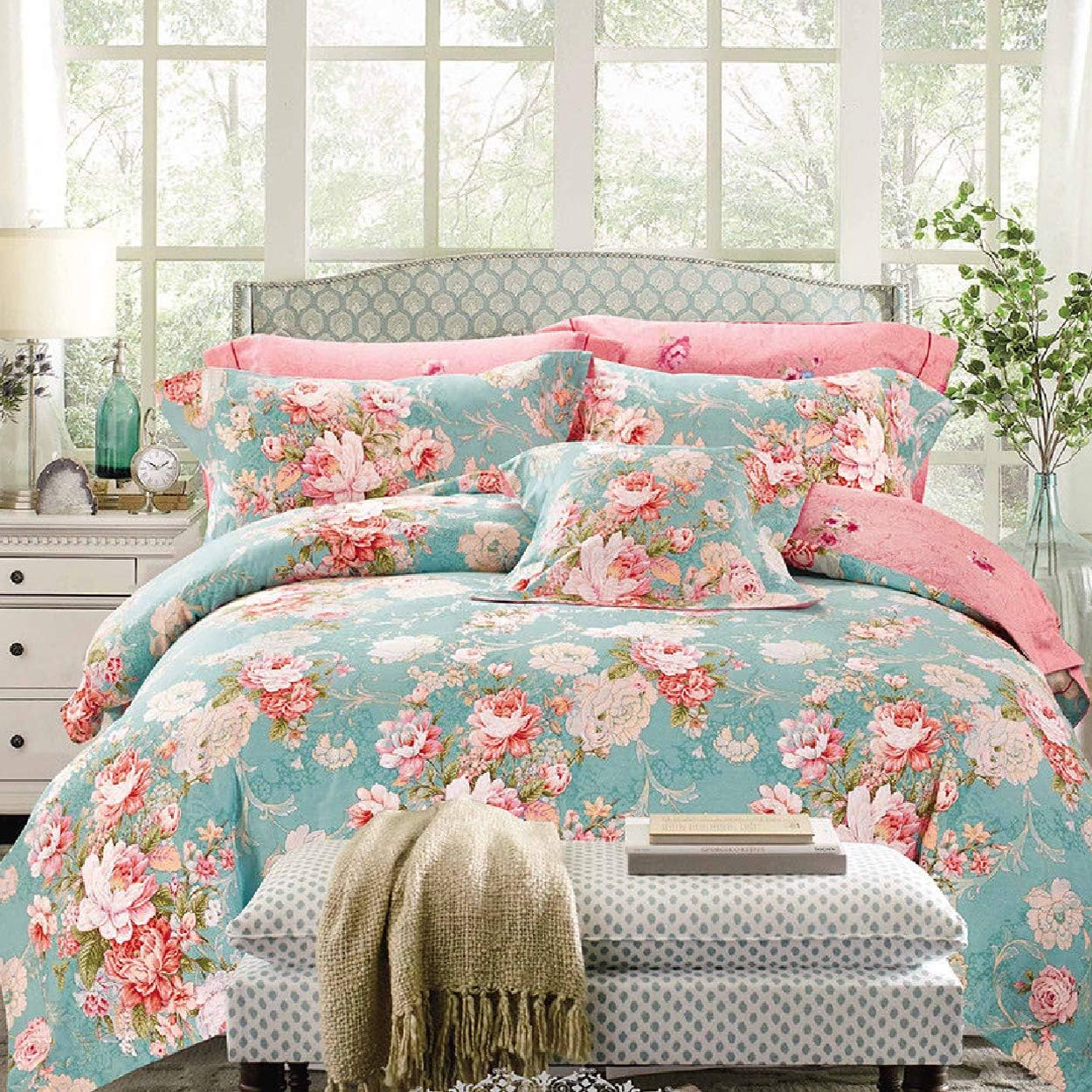 Flora Green Design 100% Cotton Quilt Cover Set, Single