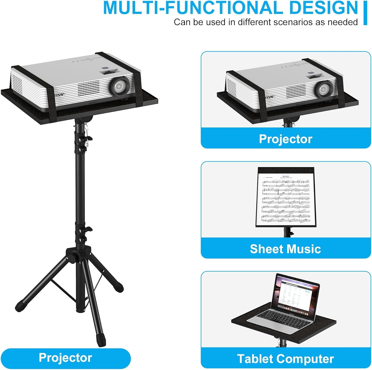 LXJNFAC Projector Stand Tripod from 23" to 46", Laptop Tripod Stand Height Adjustable with Gooseneck Phone Holder, Laptop Floor Stand for Office, Home, Stage, Studio, DJ Racks Holder Mount image number 1