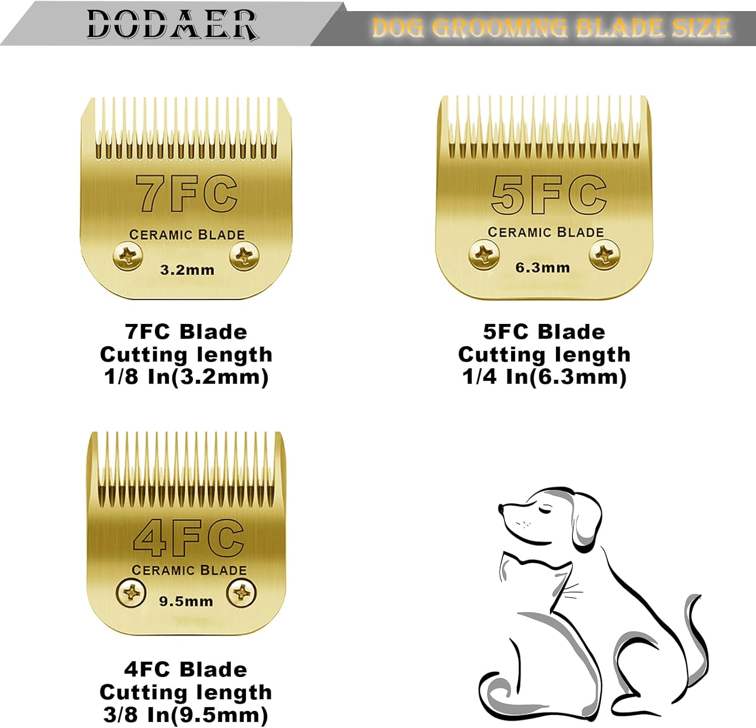 7FC/5FC/4FC Detachable Pet Dog Grooming Clipper Ceramic Blades Set,Compatible with Andis/Heiniger/Moser45 and Oster A5 and Wahl KM10 Series Clippers,3 Pack,Gold - 7Fc+5Fc+4Fc image number 5