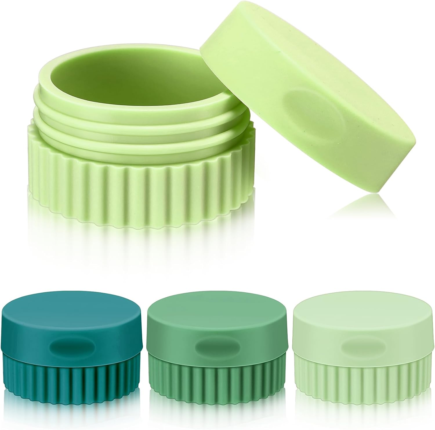 Maxcheck 4 Pcs Travel Containers for Toiletries 0.68 Oz/20 Ml Small Silicone Cream Jar with Lid Mini Leakproof Lotion Jar Refillable Travel Cosmetic Container for Face Body Skin Cream (Green Color)