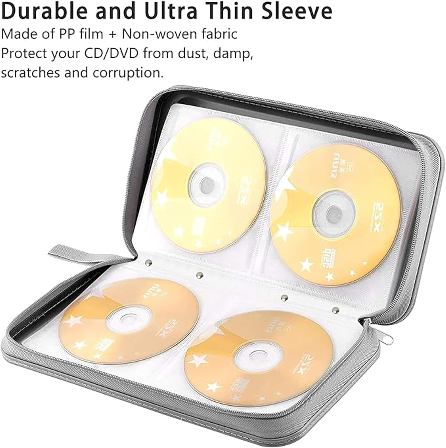 CD Storage Case,80 Capacity Portable DVD Case,Cd/Dvd Case Storage Holder Binder Organizer Portable Zipper Hard Plastic,Cd Case Holder Organizer for Home,Car,Office,Travel image number 5