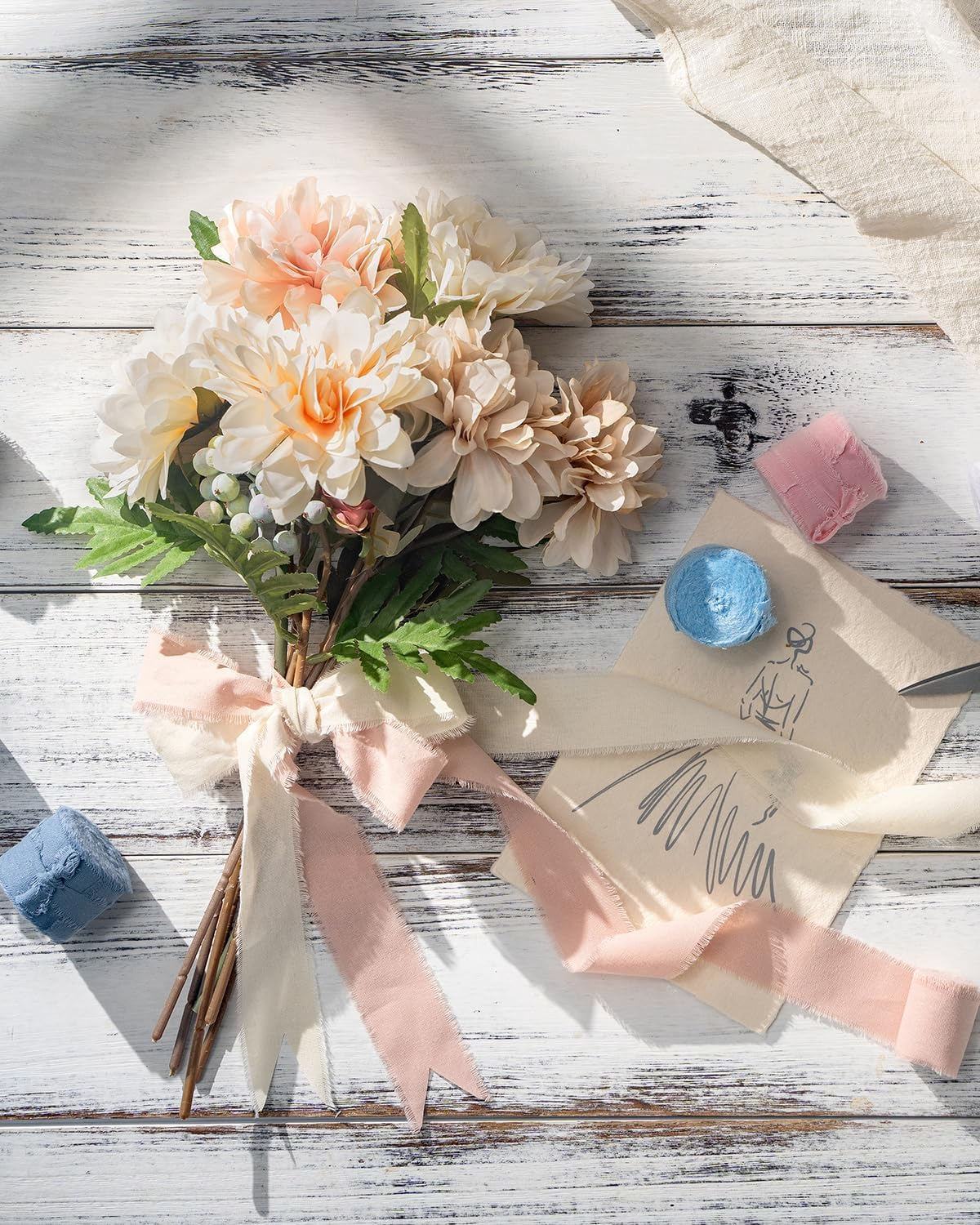 Blue Fringe Ribbon for Gift Wrapping Gift Ribbon Thick Fabric Ribbon Frayed Ribbon Cotton Gift Wrap Ribbon image number 3