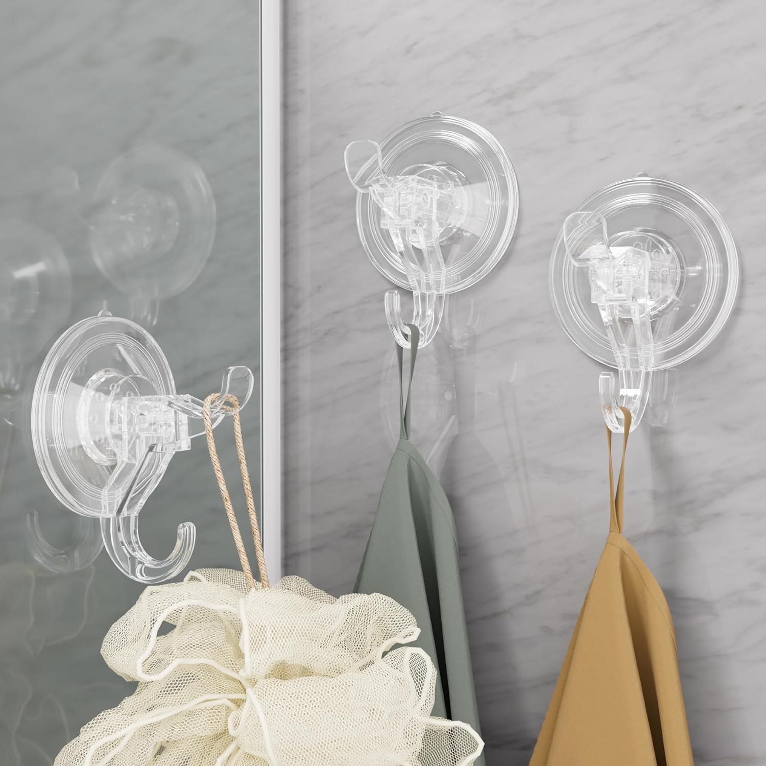 Antimbee 3 Pack Suction Cup Hooks, Clear Suction Cup Hanger, Removable Small Suction Cups for Shower, Bathroom, Glass, Door, Windows, Kitchen-Max Hanging up to 11 Lbs on Smooth Surface - 3, Transparent image number 7