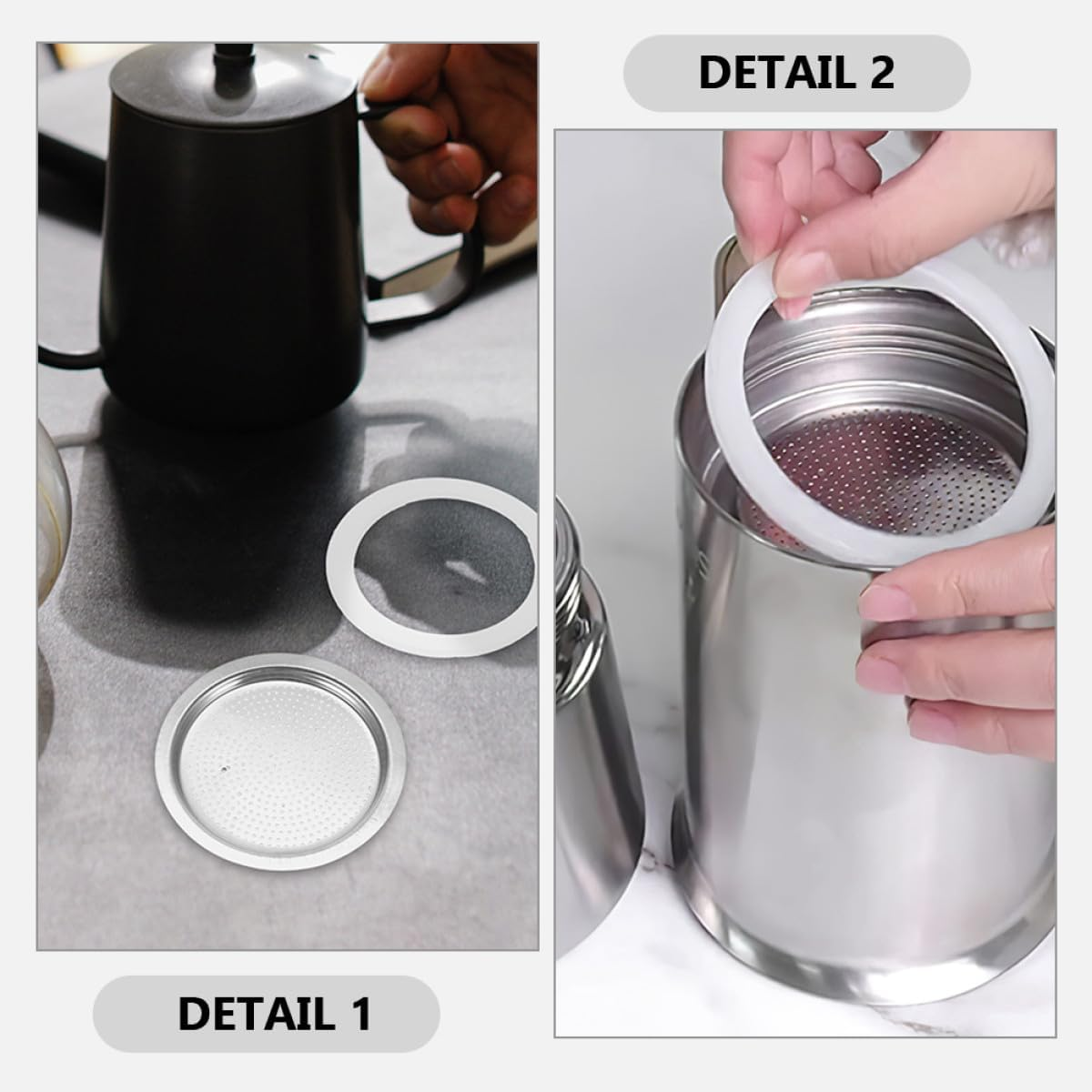 CONGARTENO Aluminum 3-Cup Stovetop Espresso Pot Replacement Gasket Set with 3 Silicone Sealing Rings and Stainless Steel Filter, Coffee Maker Accessories for Home Brewing image number 1