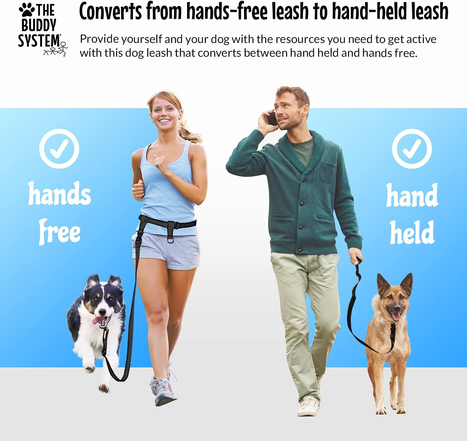 Adjustable Hands Free Dog Leash, Great Leash for Running, Jogging and Training Made in USA by the Buddy System, Regular, Black image number 2