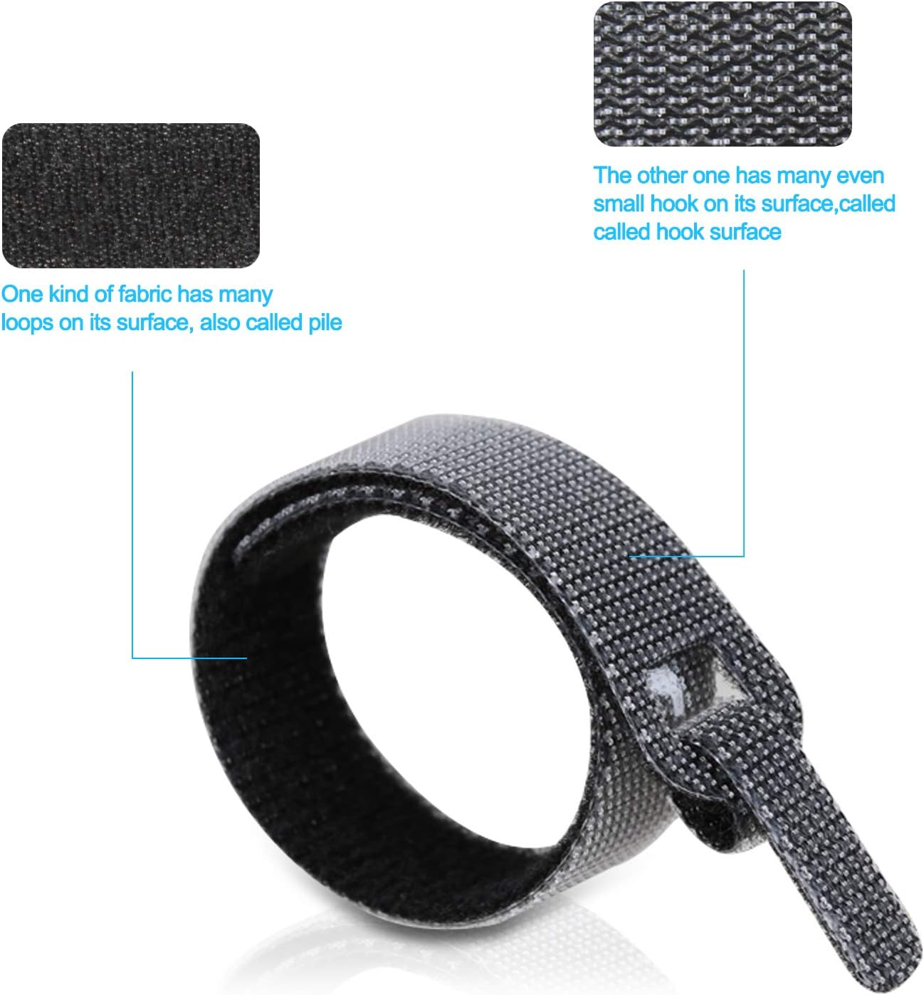 Fasgear 50 PCS Reusable Hook and Loop Cable Ties, 15Cm X 1Cm Black Nylon Velcro Cord Straps, Wire Organizer, 5.9 Inch image number 1