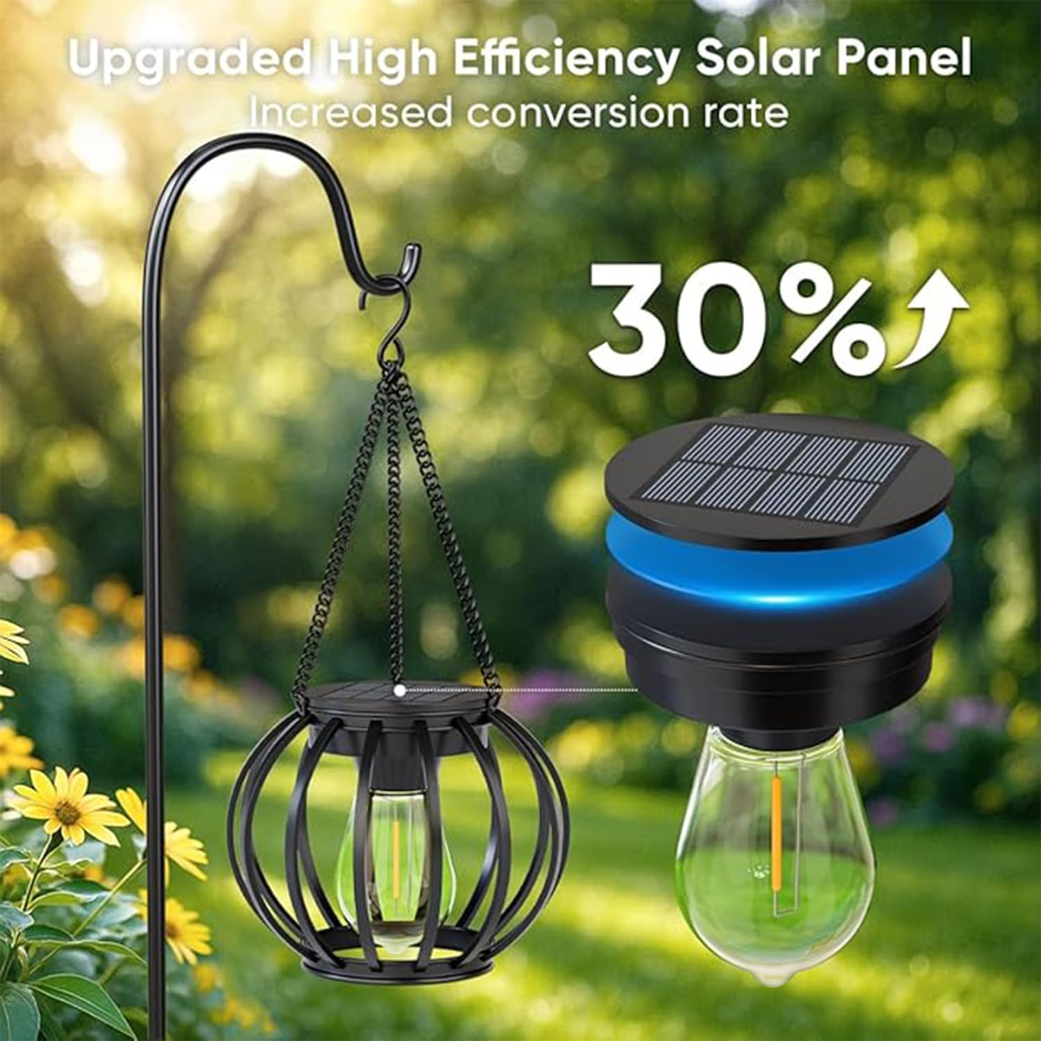 Pack of 2 Solar Lights for Outdoor Hanging, Retro LED Solar Lanterns, Solar Lights, Garden Decoration, Waterproof Metal Hanging Solar Lights, Solar Lanterns for Outdoor Use for Patio, Lawn, Balcony image number 1