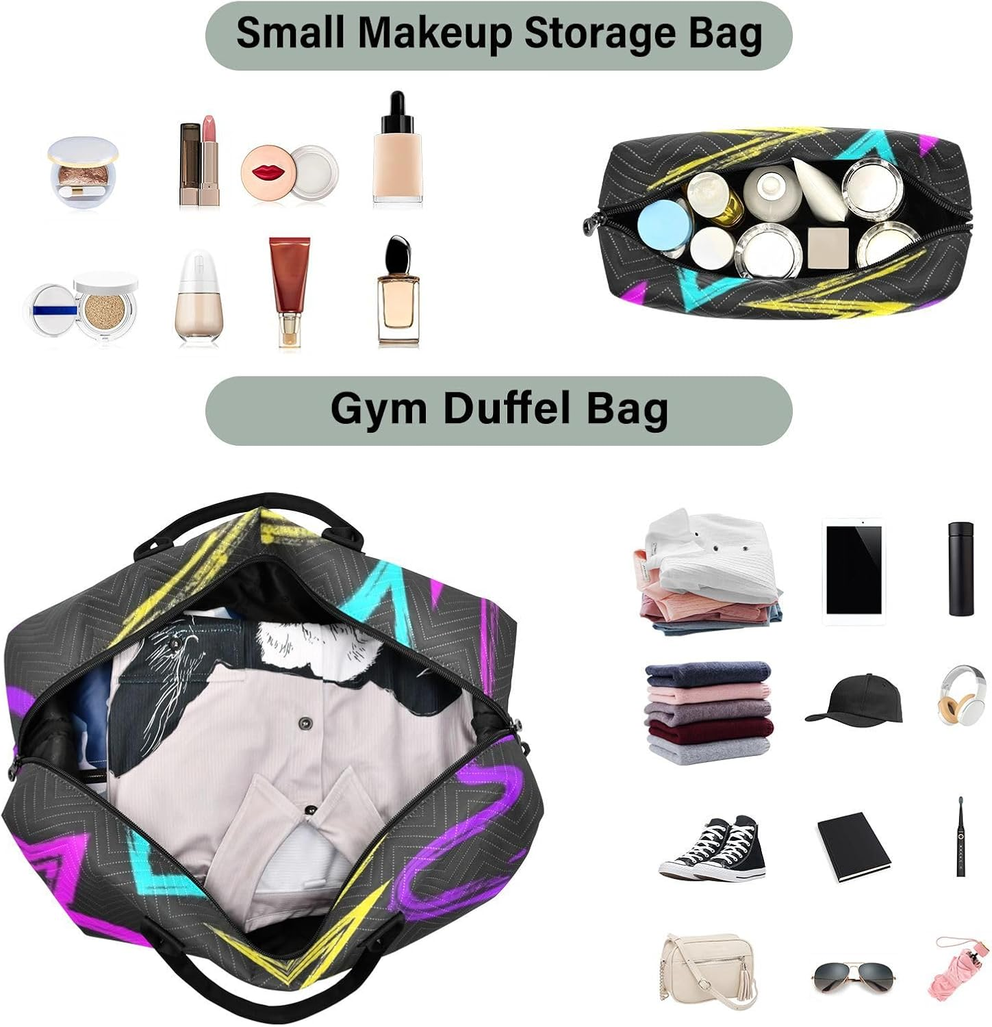 Colorful Art Trend Graffiti Overnight Travel Duffel Bag Travel Weekender Gear Bag Gym Duffel Bag with Toiletry Bag for Hiking Foldable, Colorful Art Trend Graffiti, 1 Size