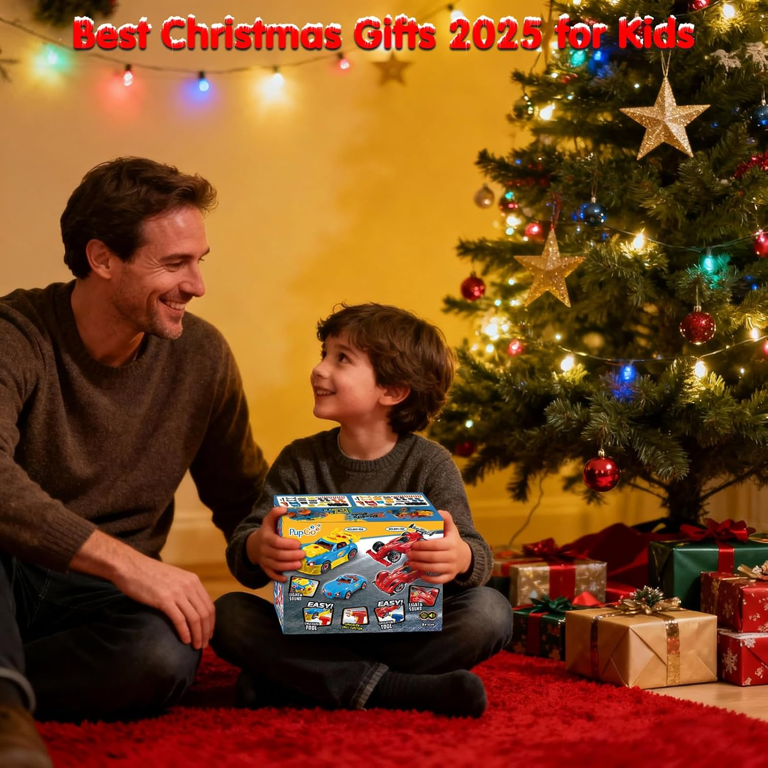 Pup Go F1 Construction Toy Racing Car - 24 Pieces with Realistic Sounds & Lights - 2 in 1 Easy Build Your Own Racing Car Kit with Electric Drill Tool - Take Apart Toys Gifts for 3+ Years Old Boys Kids - Blue image number 2