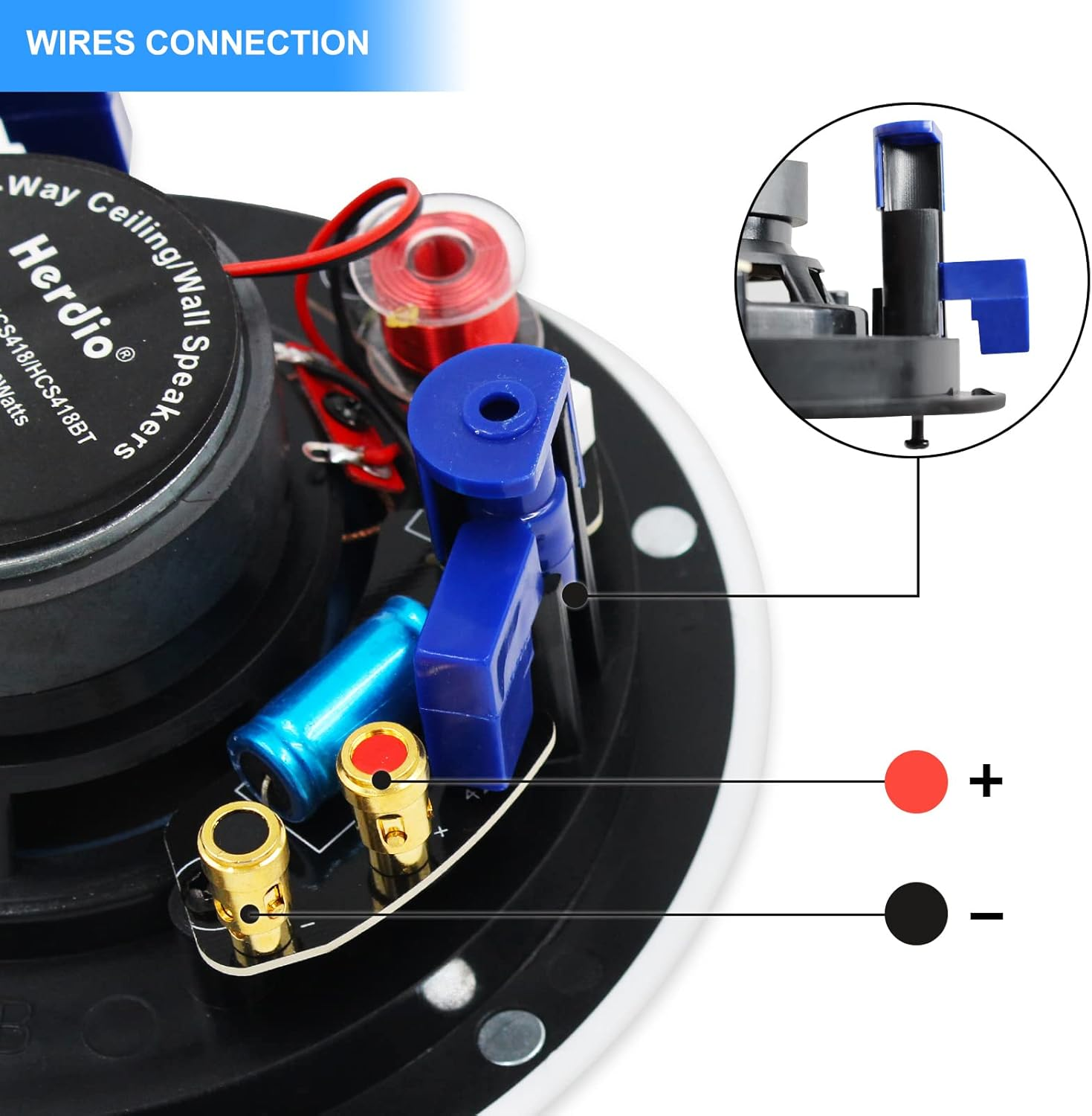 Herdio 4 Inches Flush Mount 2 Way Full Range Stereo in Wall Ceiling Bluetooth Speakers,Perfect for Humid Indoor Outdoor Placement Bath, Kitchen,Bedroom,Covered Porches a Pair image number 1