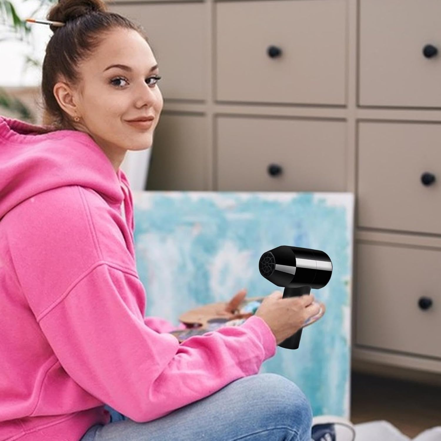 Cordless Dryer for Artists - Portable Cordless Air Dryer for Watercolour | Rechargeable Handheld Artist Air Dryer | Artist Paint Dryer | USB Low Noise Wireless Hair Dryer | Drying Tool for Artists image number 2