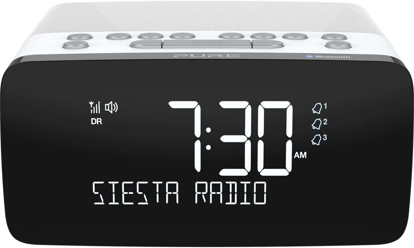 Pure Siesta Charge Radio Alarm Clock with Wireless Charging Pad (Digital Radio with DAB/DAB+, FM/FM Radio, Bluetooth, USB, AUX, Wireless Mobile Phone Charging Station, 40 Station Memory) Polar White image number 1