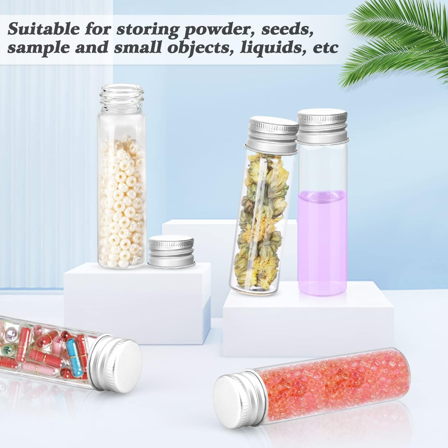 30 Pack 20Ml Glass Sealed Bottles Empty Sample Vials Container Clear Tiny Jars Wish Bottle with Aluminum Screw Lid for Liquid DIY Crafts Party Favors Jewelry Beads image number 3