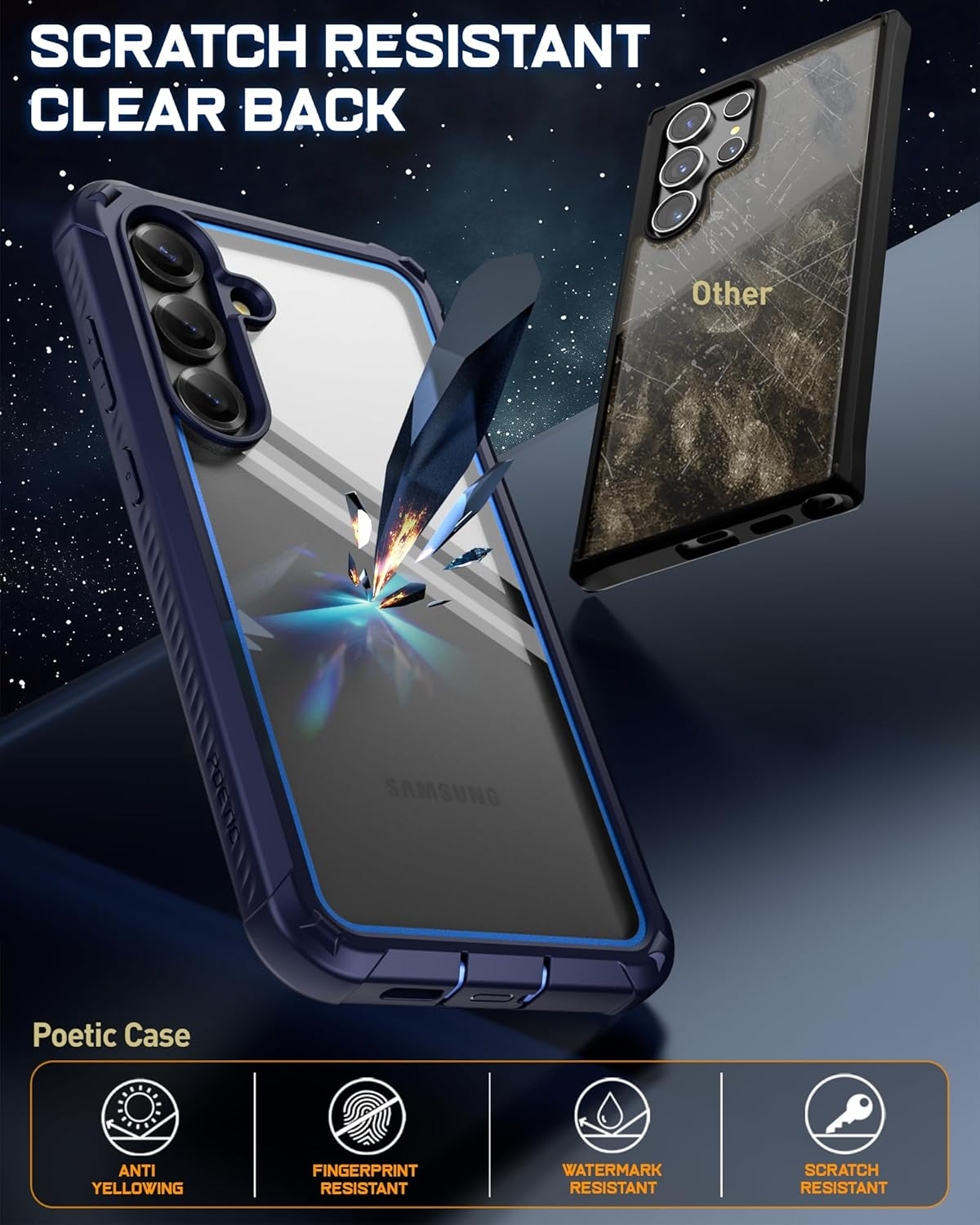 POETIC Guardian Case for Samsung Galaxy S25+ plus 5G, 6M Military Grade Drop Test, Built-In Screen Protector and Fingerprint ID, Heavy Duty Shockproof Full Body Case, Blue/Clear - Black image number 2