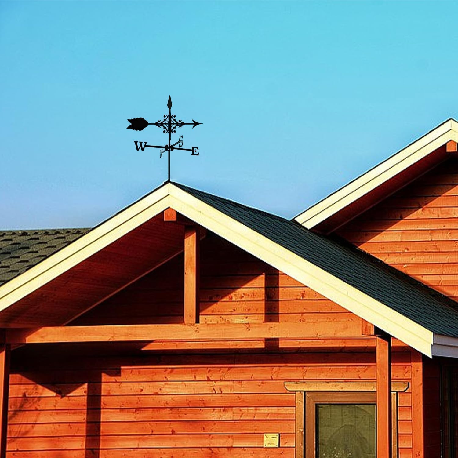 Black Metal Outdoor Weather Vane with Arrow Ornament, Wind Direction Indicator for Garden, Yard, Roof Mount image number 1