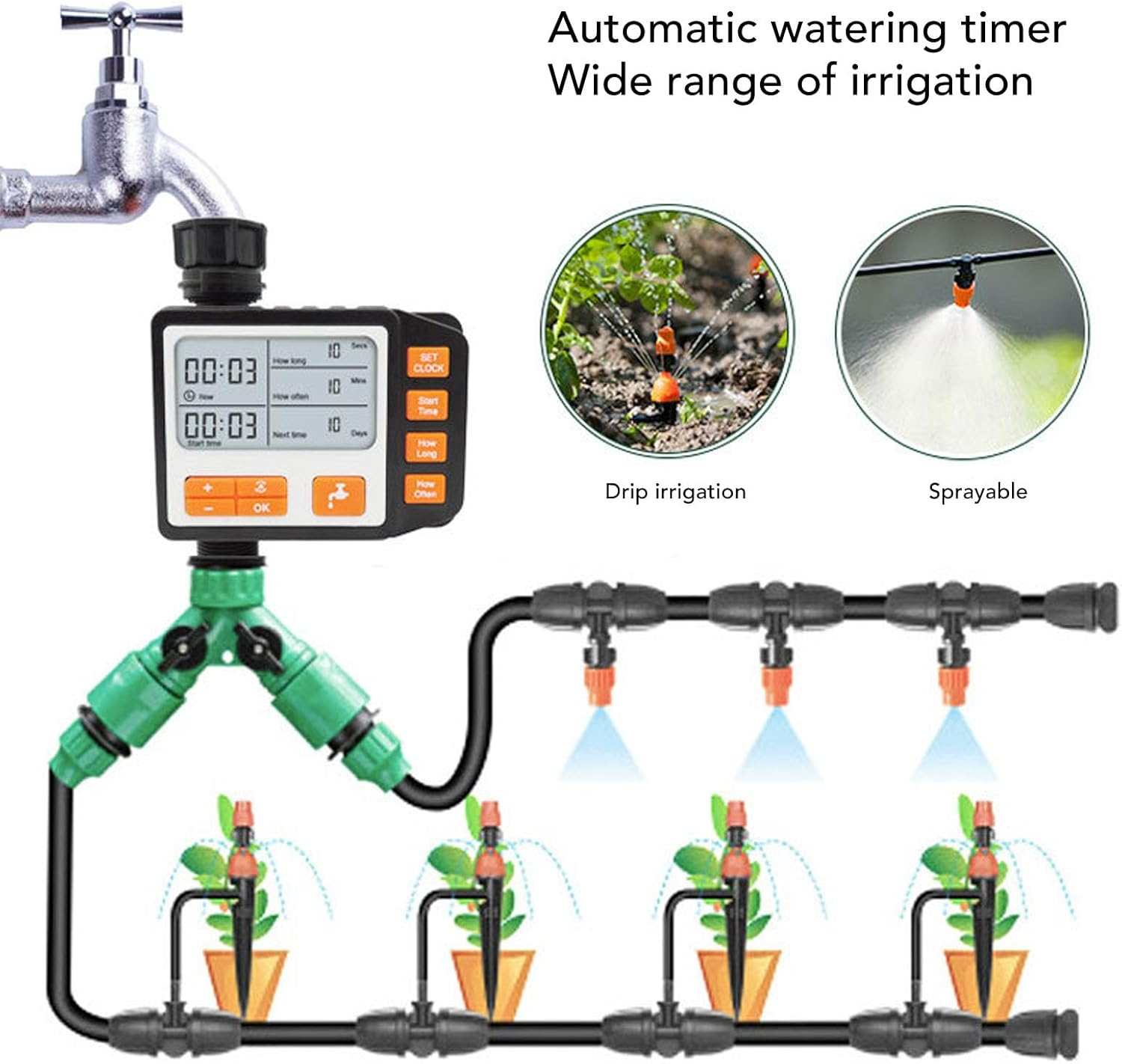 Sprinkler Timer Outdoor, Hose Timer for Automatic Watering, Digital Pogrammable Water Timer for Garden, Irrigation Controller Timer for Plants Lawn, Atomized Microspray