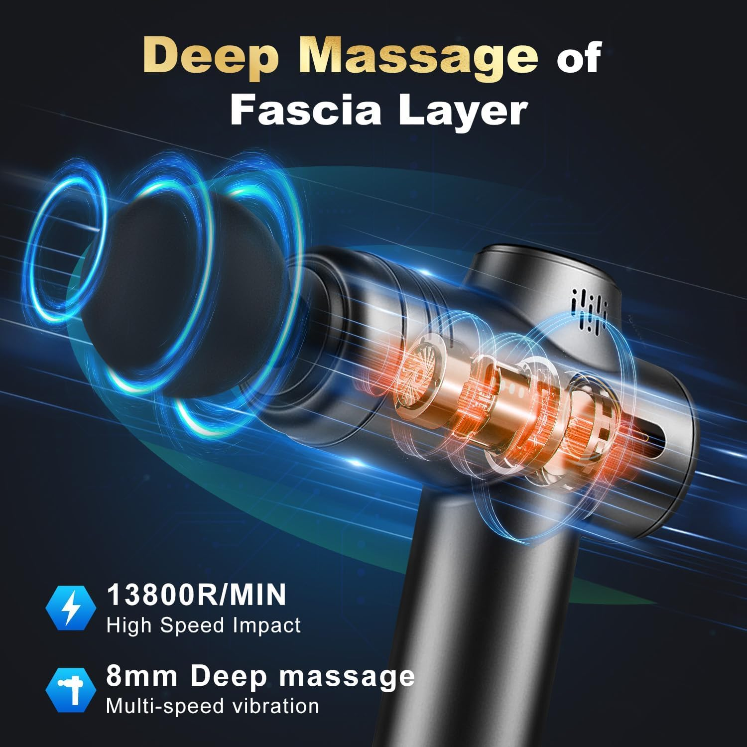 Xkimos Electric Massage Gun,99-Speed Mini Massager Gun with 10 Different Replacement Heads&Led Touch Screen, Deep Tissue Muscle Massage Gun Relaxer for Pain Relief-Legs, Back& Body , Ideal Gifts for Men image number 3