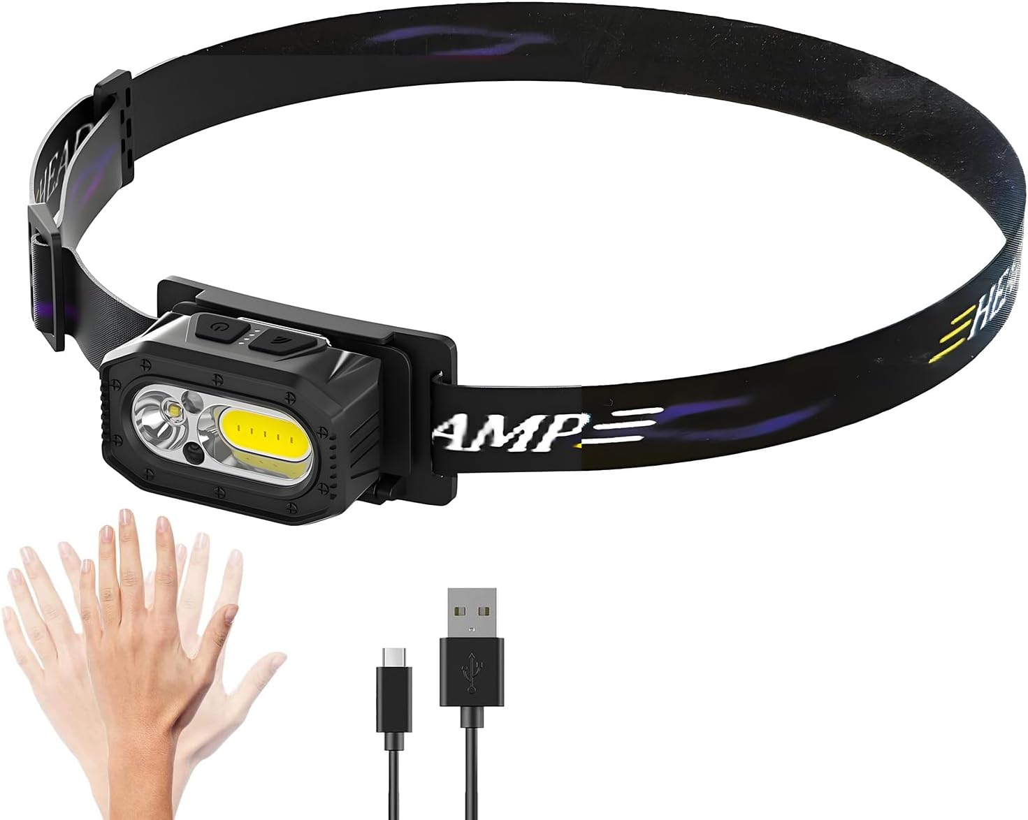 Lomon Rechargeable LED Headlamp &ndash; Super Bright 10 Modes Headlight with Motion Sensor, Red/White Light, IPX6 Waterproof, Magnetic Base & Hook &ndash; Lightweight Hands-Free for Camping, Hiking, Running image number 3