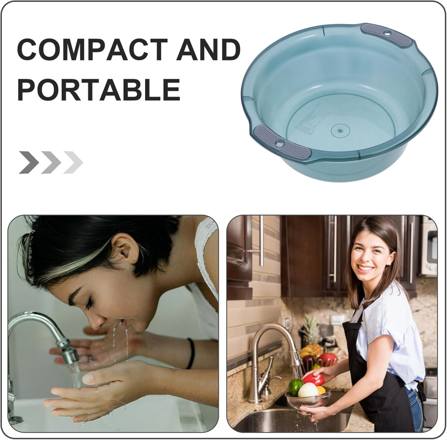 Healeved Portable Wash Basin 12 Inch Plastic Washing Basin Multipurpose Hair Washing Bowl for Home Dormitory Kitchen Use - Blue image number 6