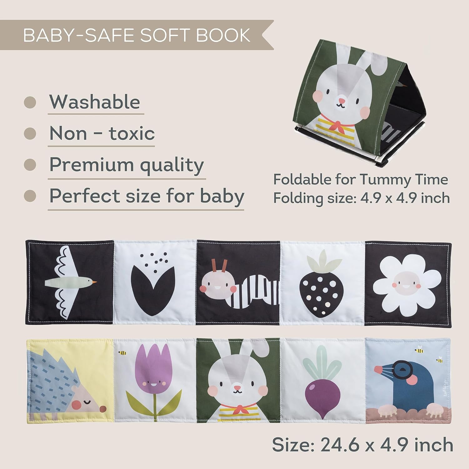 Taf Toys Bunny Black and White Soft Sensory Books Pram Book, High Contrast Baby Toys 0-3-6 Months, Essentials Tummy Time, Pram, Stroller, Car Seat Toy, Infant Toys, Newborn Essentials Must Haves