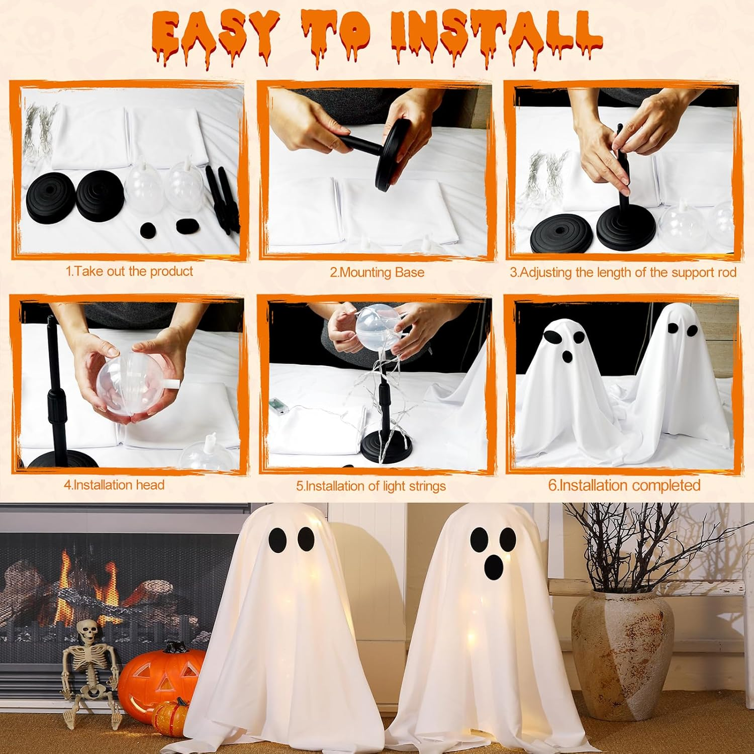 Halloween Decorations Indoor, 2 Packs Spooky Ghosts, Scary Ghost for Halloween Decor Party Home Table Room Kitchen and Fireplace Decor (White) image number 5