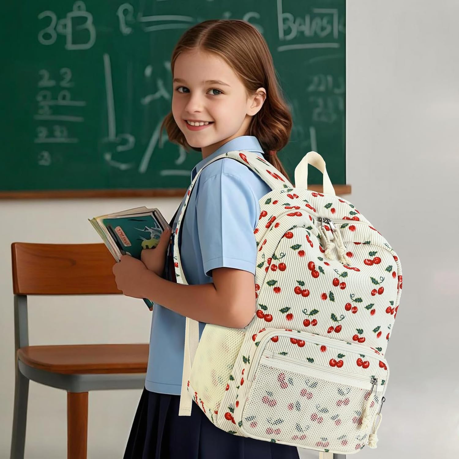 JIANYA Kids Backpack for School, Lightweight Girls Backpack with Lunch Box Children'S School Book Bag - Cherry/ Beige image number 3