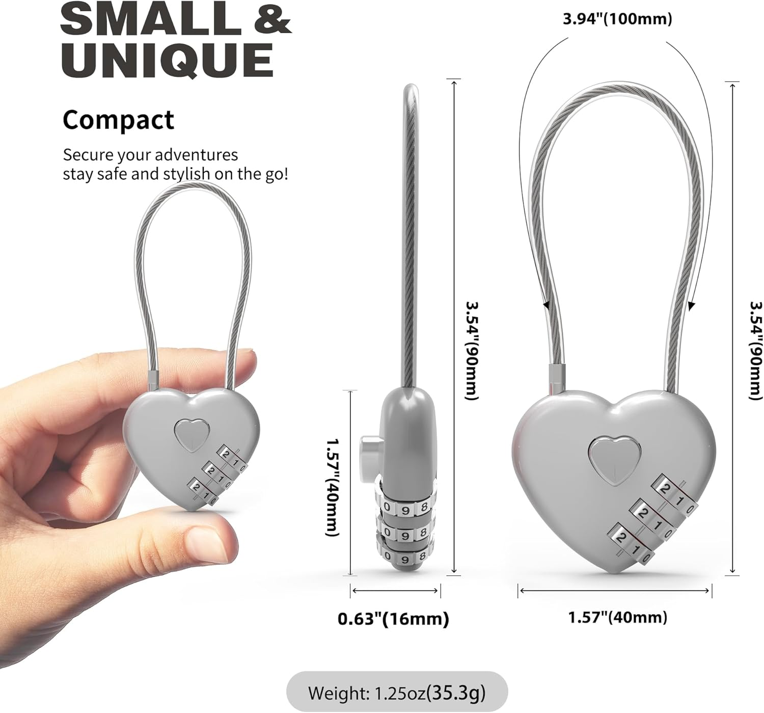 UP Security Combination Padlock, Small Cable Lock with Code, Candados Para Locker, Combo Cable Lock for Luggage, Suitcase, Gym Locker, Backpack Zipper, Cabinet, Mailbox, Outdoor Use, Travel Safe Bag - Black+Black image number 5