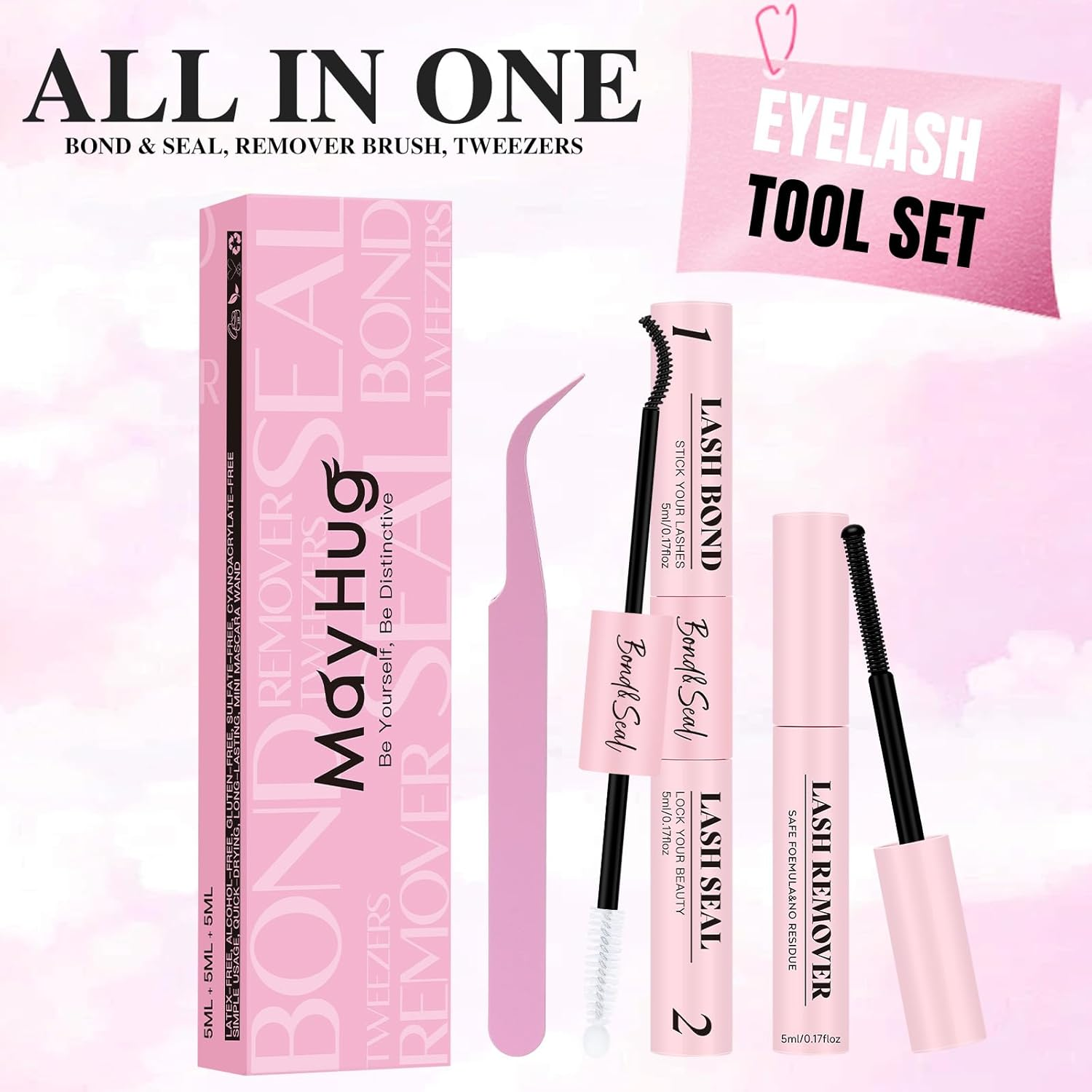 Lash Cluster Glue Bond and Seal Kit with Lash Glue Remover and Tweezers Long-Lasting, Waterproof for DIY Eyelash Extension at Home Use Beginners Friendly Kit 4-In-1 image number 4