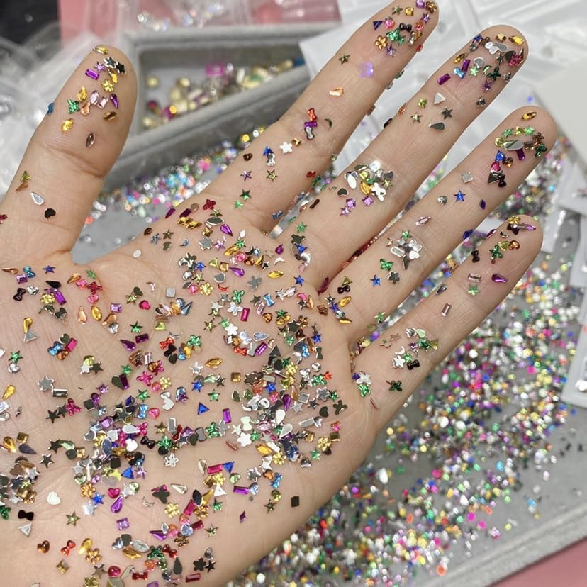 Proxima Direct 2000PCS Colorful Rhinestones Nail Art Charms Multi Shape Crystal Flat Back Nail 3D Mini Heart Star Flower Nail Kawaii Nail Crafts Acrylic Nail Rhinestone Diamonds for Women Nail