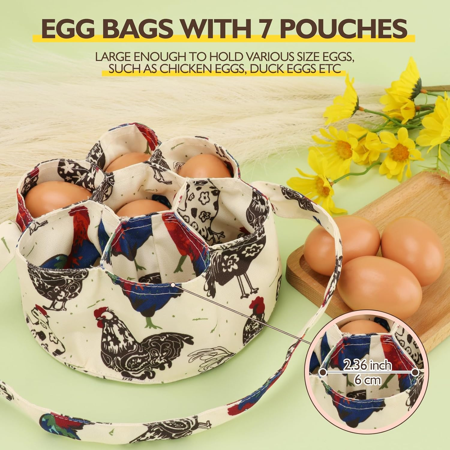 Egg Bags Hossmily Egg Basket Mini Egg Collecting Basket Egg Gathering Basket with 7 Pouches for Farmhouse Chicken Hen Duck Goose Housewife Garden Transporting Storage- 1 Pack image number 1
