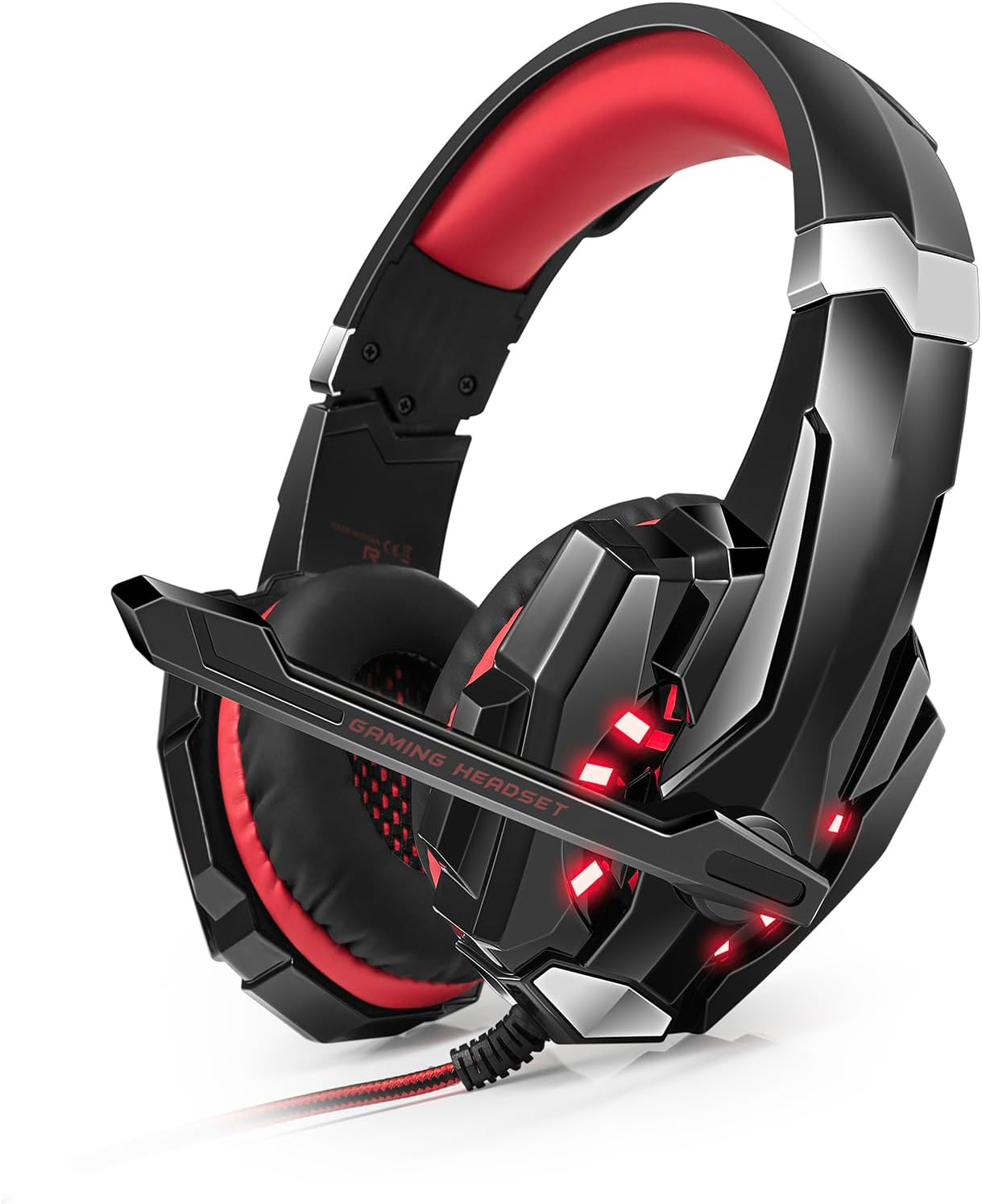 Plyisty USB Gaming Headset for PC, Noise Cancelling over Ear Headphones with Mic, LED Light, Wired Computer Headset for Laptop, Office (White)