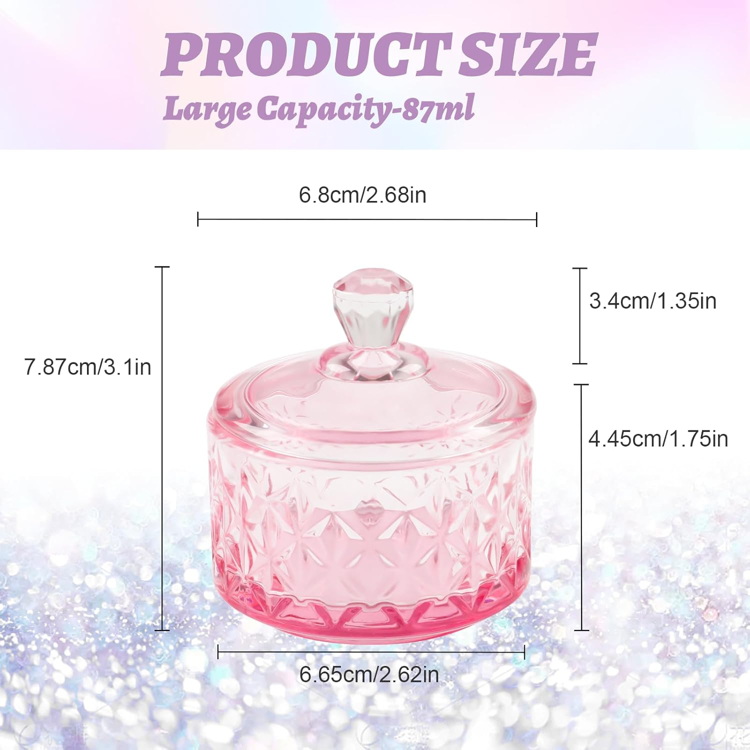 BOMOQING Nail Dappen Dish with Lid, 60Ml Large Nail Monomer Dish, Glass Nail Cup for Holding Acrylic Liquid Acrylic Nail Powder Nail Decor Monomer Acrylic Nail Liquid (Pink)&hellip; image number 5