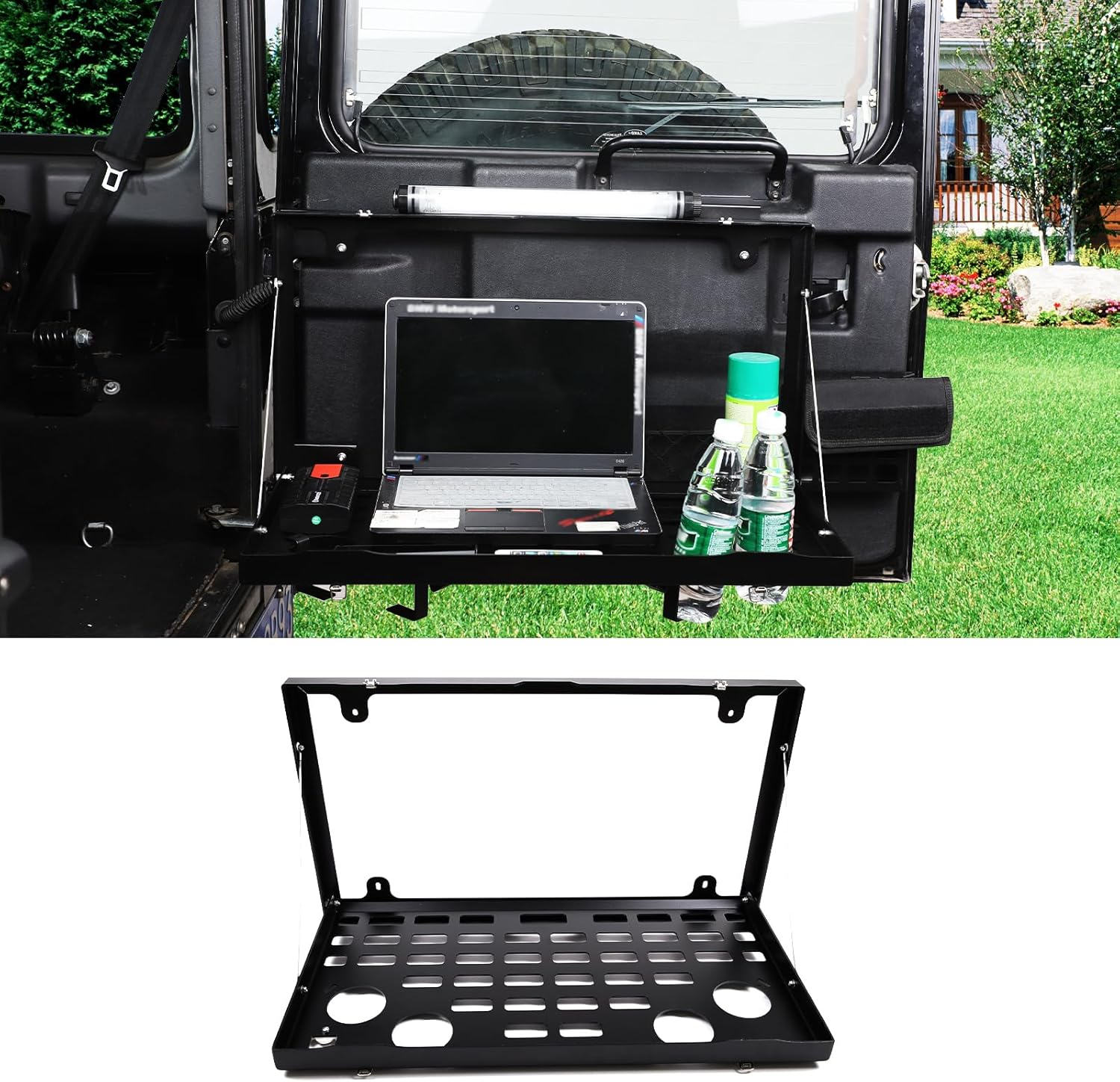 Tailgate Table Compatible with Land Rover Defender 90 110 130 2004-2018, Black Rear Foldable Shelf Storage Cargo Luggage Holder image number 1