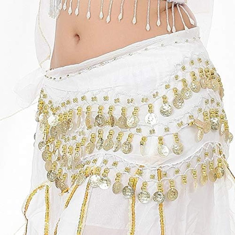 Lauthen.S 128 Coins Belly Dance Hip Scarf Tribal Belt Halloween Genie Costume Accessory - Hot Pink image number 6